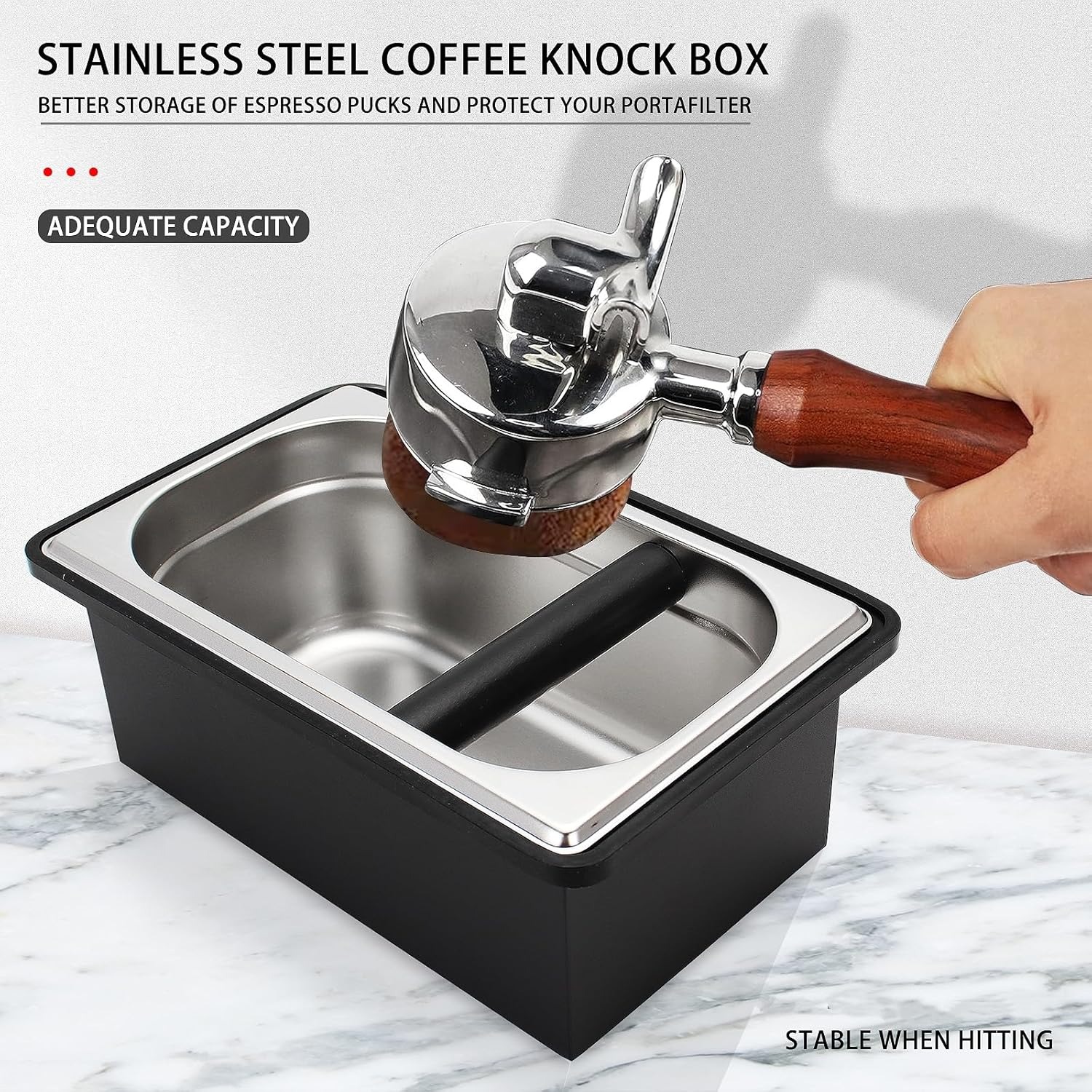 Coffee Knock Box - صندوق طرق القهوة من الفولاذ المقاوم